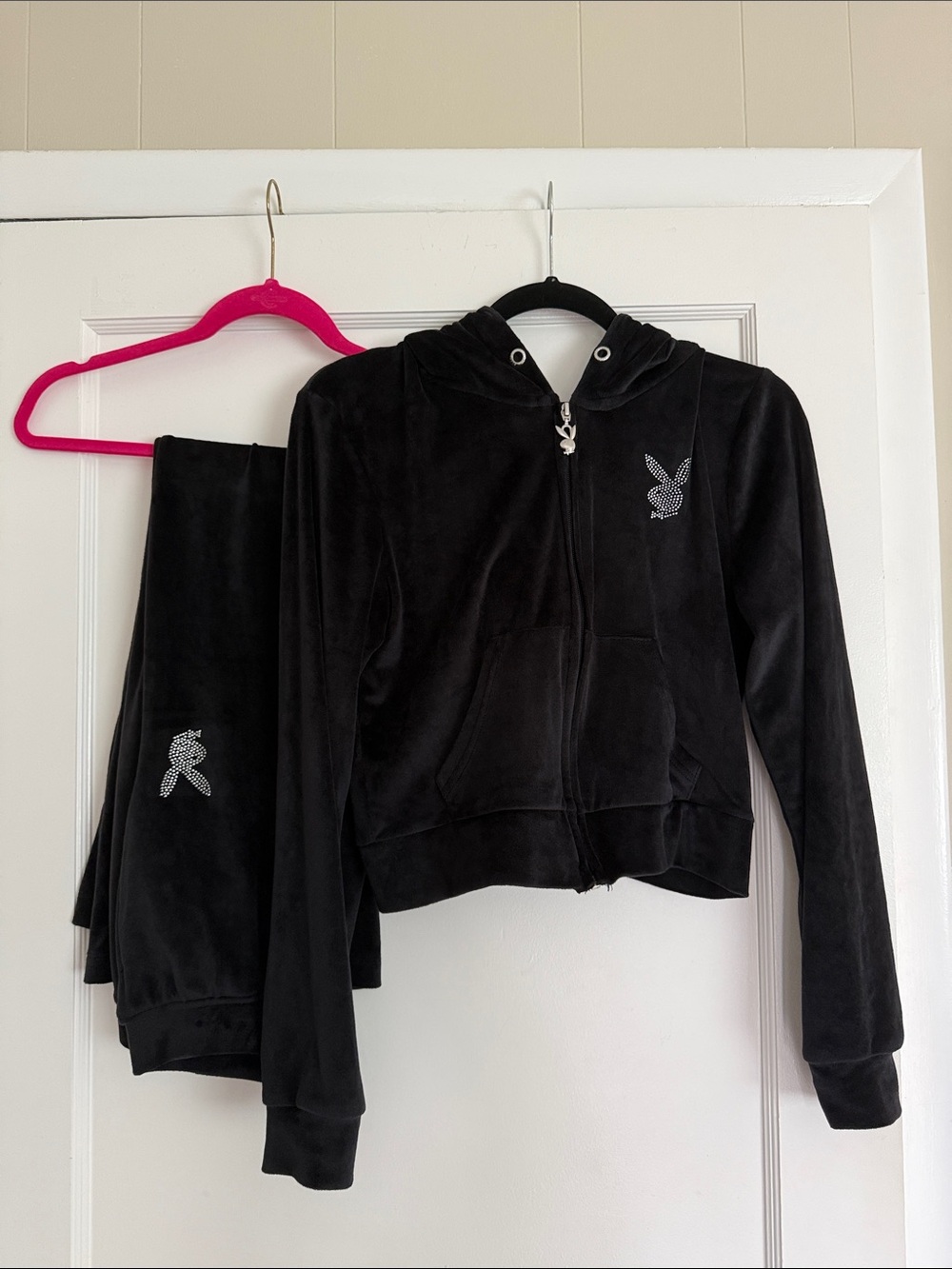 PLAYBOY Black Velour Zip Hoodie and Matching Pants Set